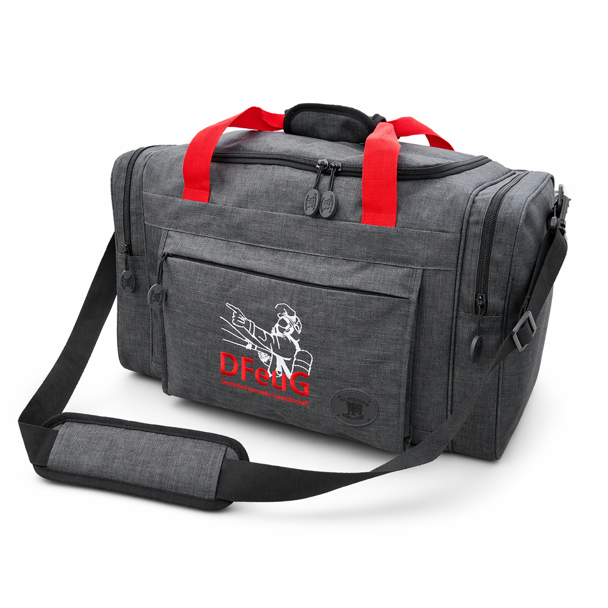 DFeuG Heritage Reisetasche in Anthrazit mit roten Tragegriffen