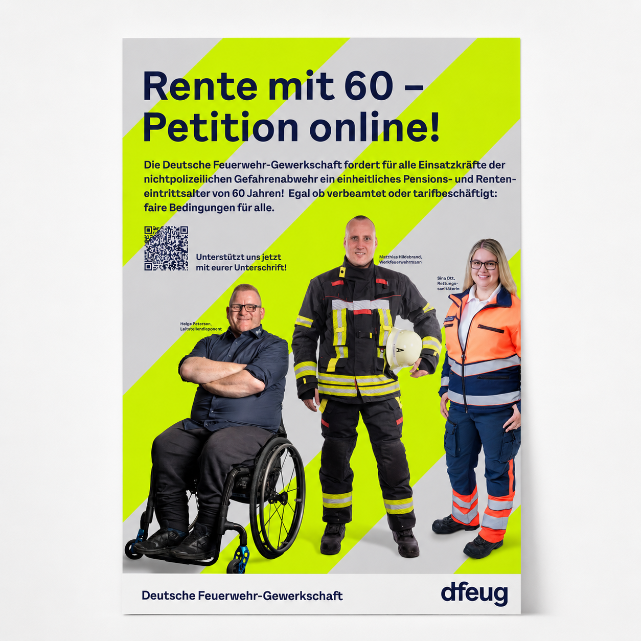 dfeug Petitions-Plakat Rente mit 60 A1-Format mit echten Gesichtern von Einsatzkräften