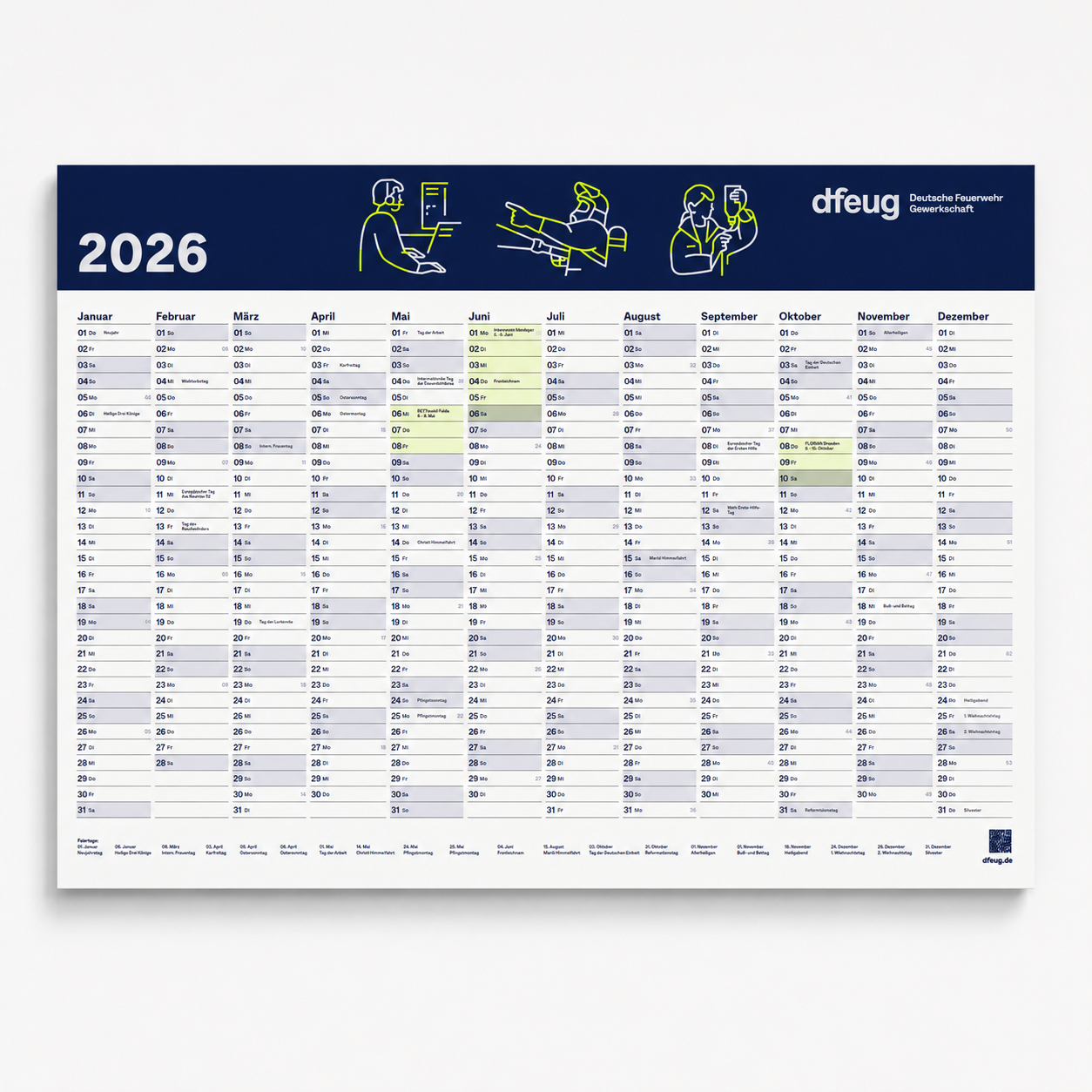 dfeug Jahres-Wandkalender A1 Hochformat im offiziellen dfeug-Design