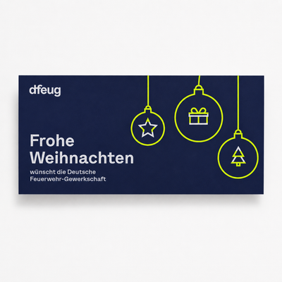 dfeug Weihnachtskarte Klappkarte Außenseite mit weihnachtlichem dfeug-Motiv